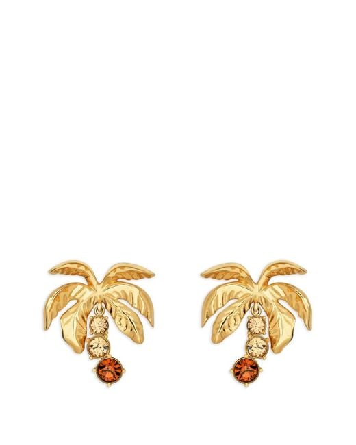 Oscar de la Renta Metallic Palm Tree Crystal Clip-On Earrings