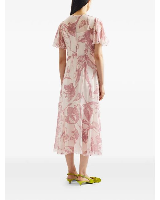 Erdem Pink Floral-Print Midi Dress