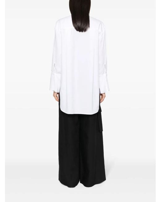 Twinset White Logo-Patch Detachable-Cuffs Shirt
