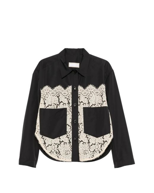 Litkovskaya Black Lace-Panelled Patch-Pocket Shirt