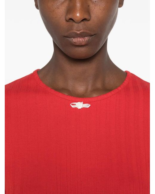 Stine Goya Red Ribbed Bow-Detail T-Shirt