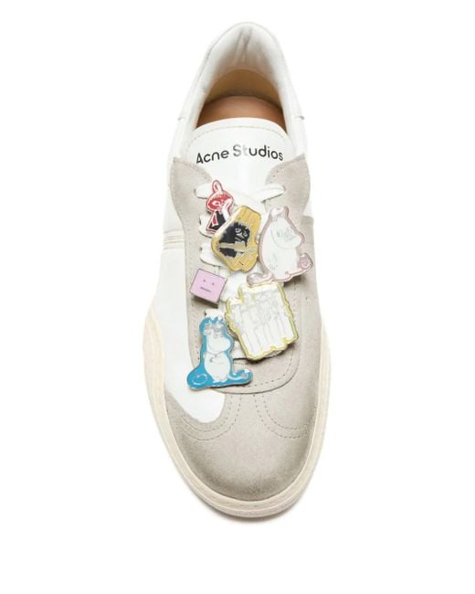 Acne White Charm-Detail Low-Top Sneakers