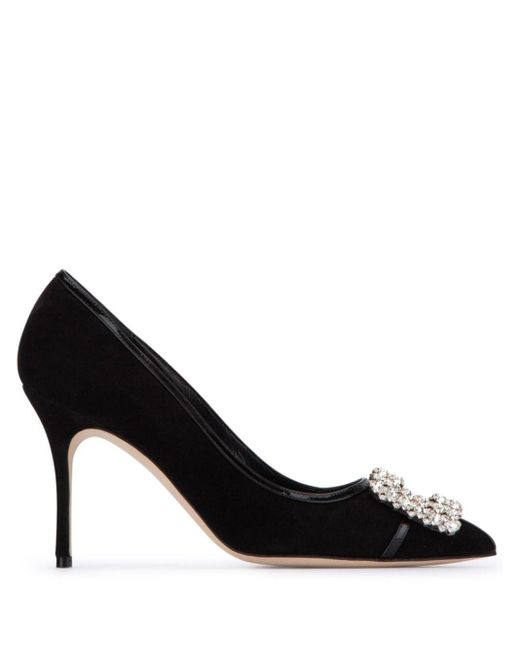 Manolo Blahnik Black 90Mm Leather Pumps