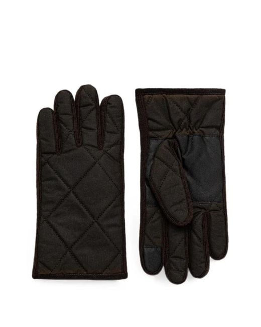 Barbour Black Quilted Leather-Panel Gloves for men