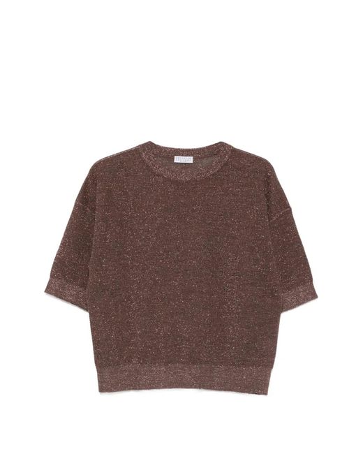 Brunello Cucinelli Brown Metallic-Effect T-Shirt