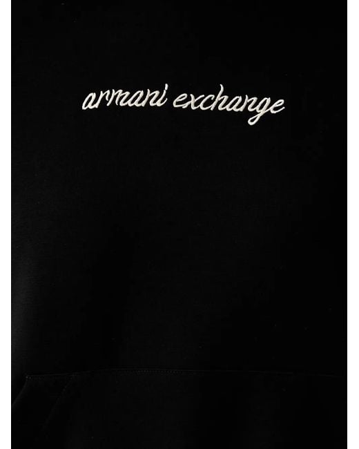ARMANI EXCHANGE Black Logo-Embroidered Hoodie
