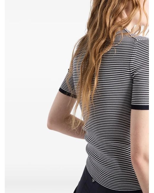 Prada Gray Striped Silk Crew-Neck Sweater