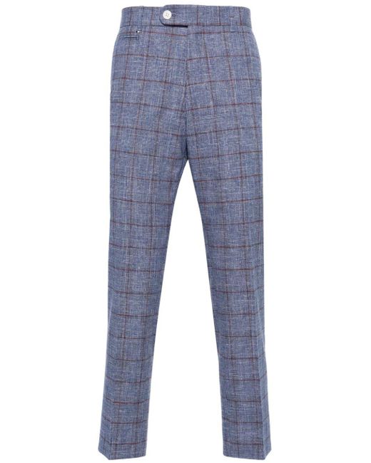Boss Blue Checked Tailored Trousers for men
