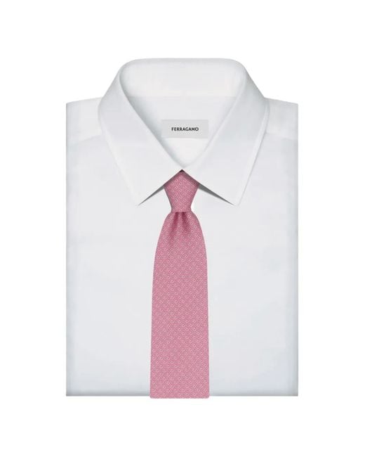 Ferragamo Pink Gancini Square Print Silk Tie for men