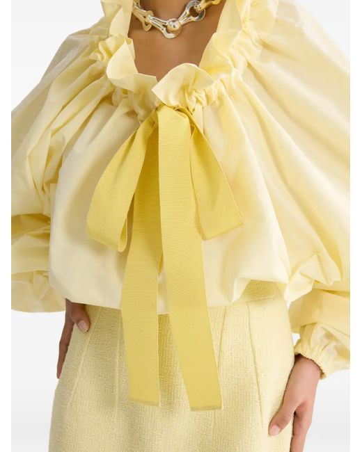 Patou Yellow Ruffled Tie-Neck Top