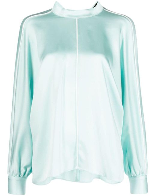 Styland Blue Pussy Bow Satin Blouse