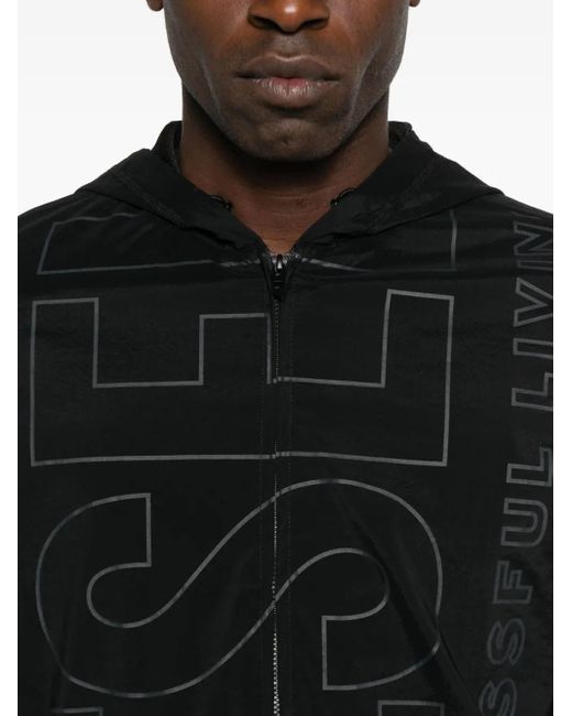 DIESEL Black Logo-Print Hooded Jacket for men