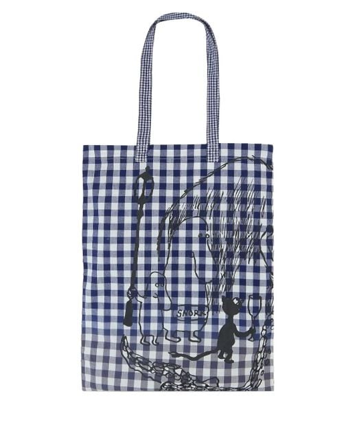 Comme des Garçons Blue Gingham-Pattern Graphic-Print Tote Bag