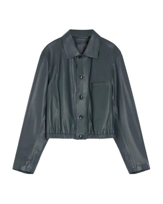 Lemaire Blue Buttoned-Up Elasticated Leather Jacket