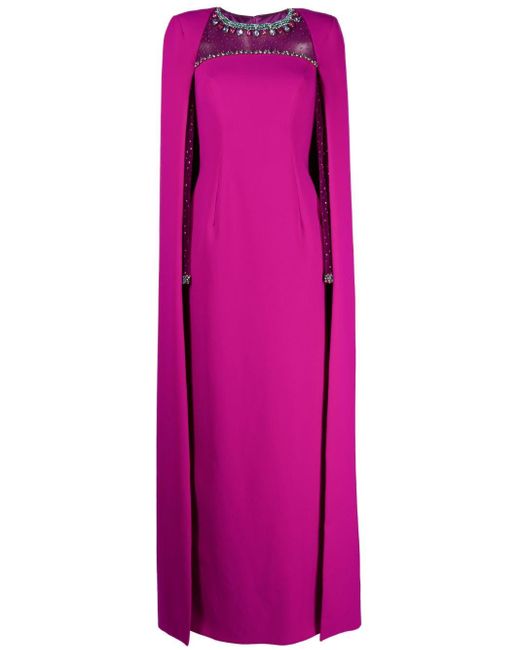 Jenny Packham Pink Loretta Crystal-embellished Cape Gown
