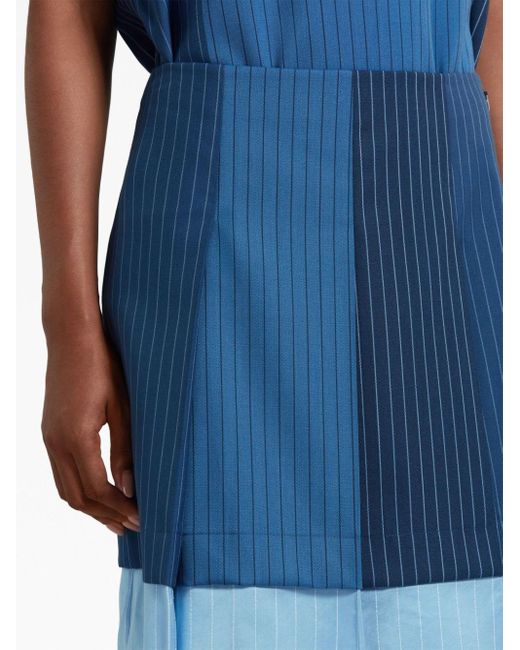 Marni Blue Pinstripe-pattern Virgin-wool Miniskirt