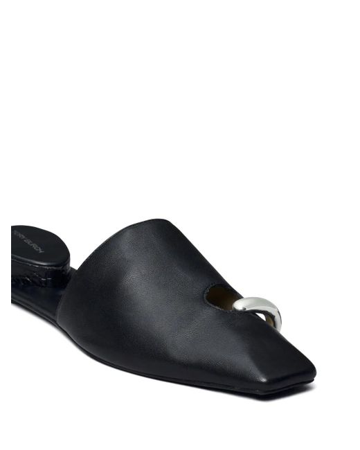 Tory Burch Black Pierced Leather Mules