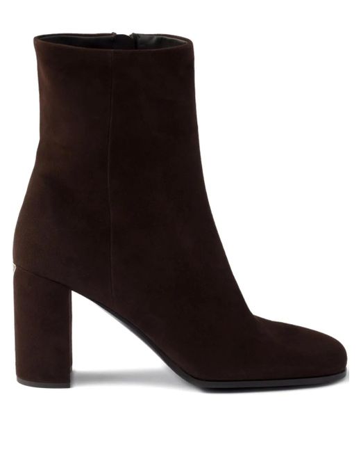 Bottes En Daim À Talon Épais 85 Mm Prada en coloris Black