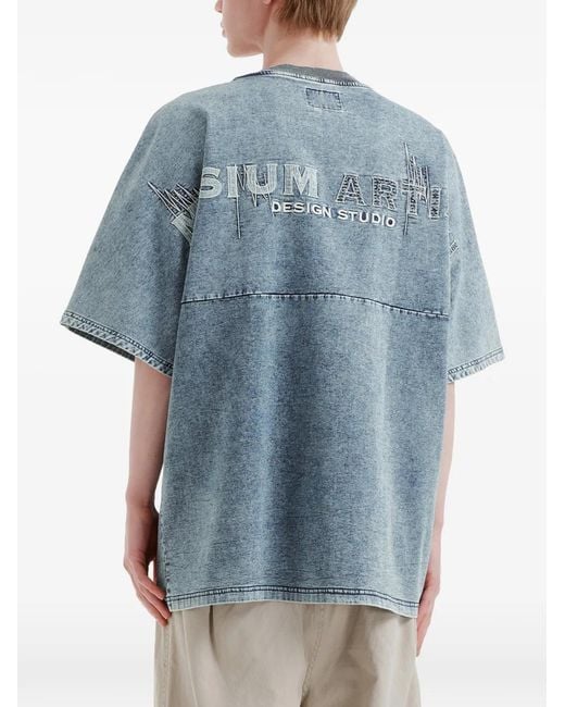 Musium Div. Blue Patchwork-Detail Acid-Wash T-Shirt for men