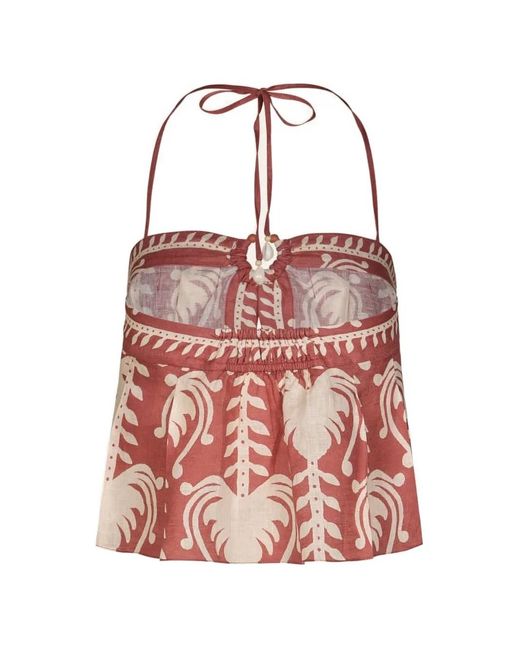 Johanna Ortiz Red Oceanic Floral Top