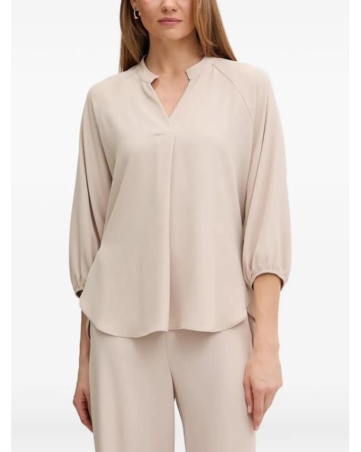 Joseph Ribkoff Natural V-Neck Drawstring Blouse