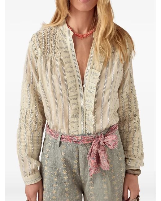 MAISON HOTEL Brown Ruffled Striped Shirt