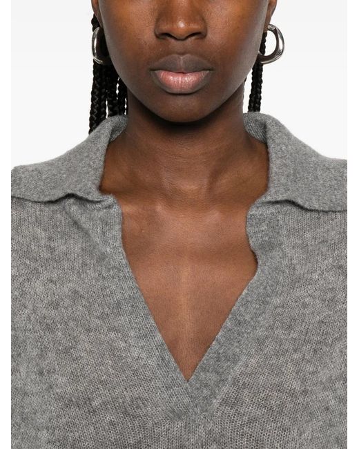 Tom Ford Gray V-Neck Collared Sweater