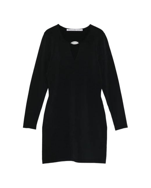 Alexander Wang Black Metal Logo V-Neck Mini Dress