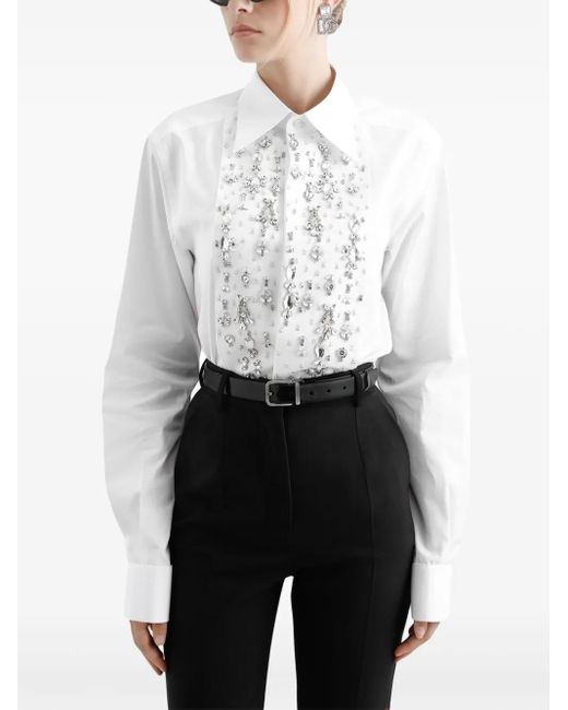 Dolce & Gabbana White Rhinestone-Embellished Shirt