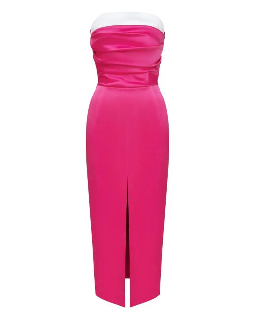 POST MERIDIEM Pink Satin Midi Dress