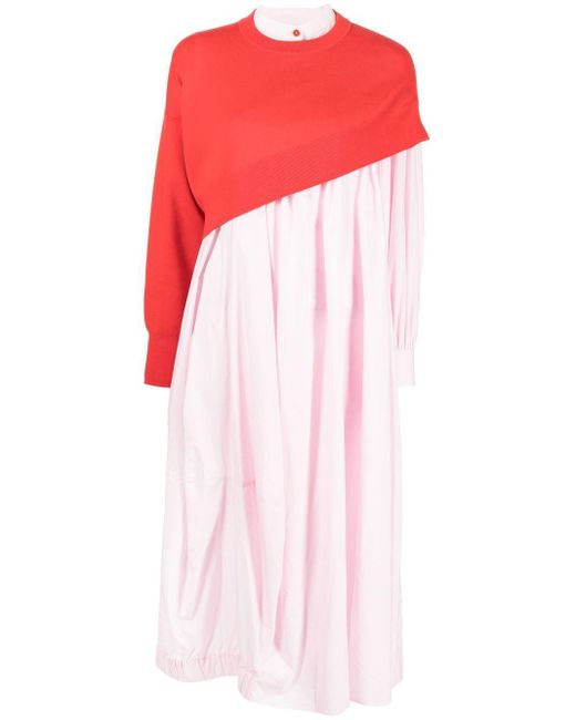 Enfold Long-sleeved Midi Shirt Dress in Red | Lyst Canada