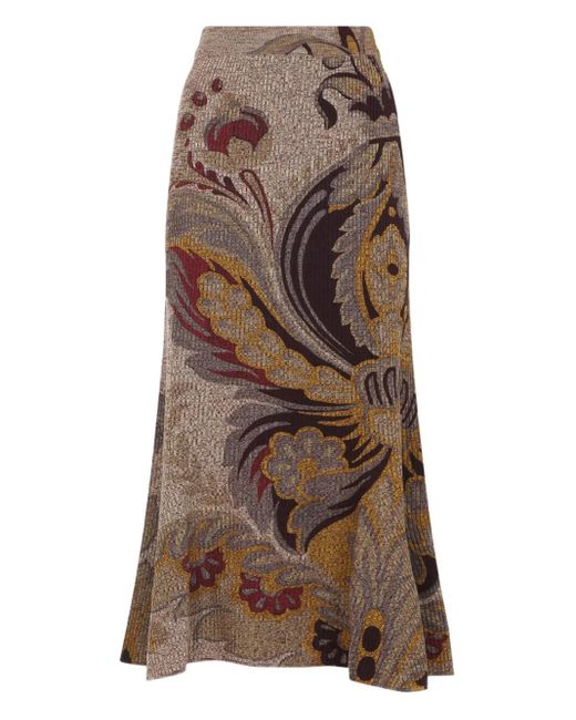 Etro Brown Paisley-Print Ribbed-Knit Skirt