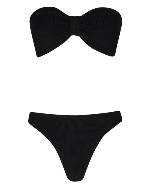 Hunza G Black Bow-Detail Bandeau Bikini Set