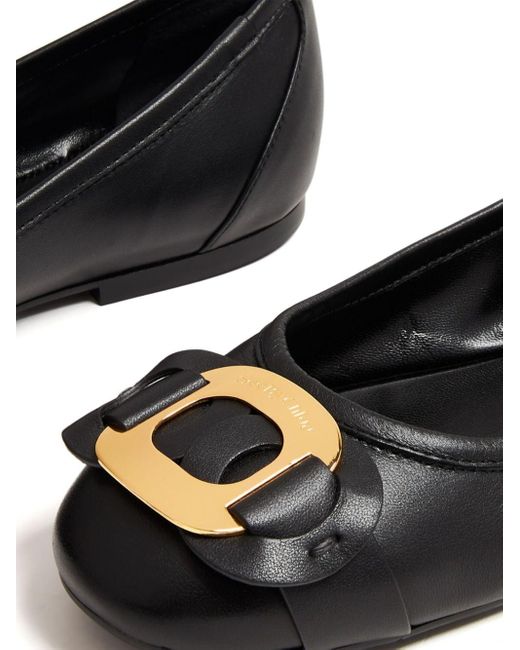 See By Chloé Black Leather Ballerina Shoes