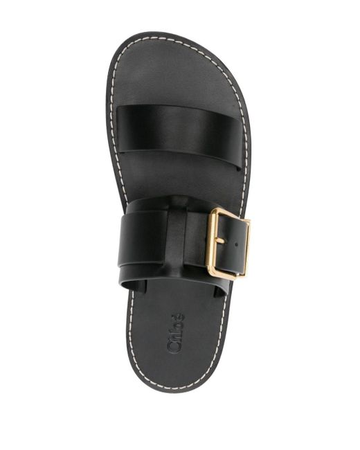 Buckle-strap leather sandals Chloé de color Black