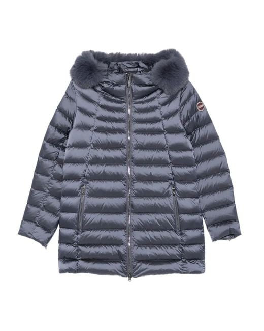 Colmar Blue Quilted Fur-Trimmed Coat