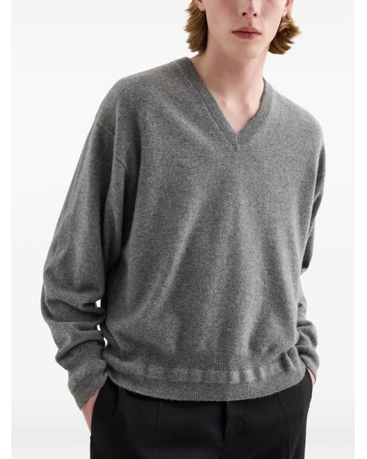 Jil Sander Gray Cashmere V-Neck Sweater for men