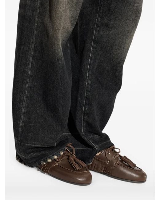 POSA Brown Fringe-Trim Ballet Flats