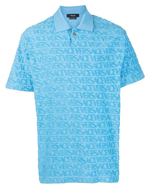 Versace Blue Cotton Jacquard Polo Shirt for men