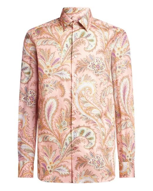 Etro Pink Paisley-Print Cotton Shirt for men