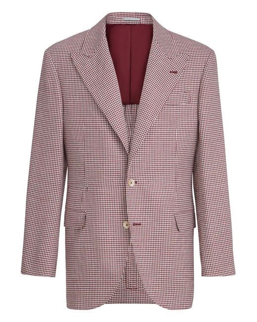 Brunello Cucinelli Purple Houndstooth Peak Lapels Tailor Blazer for men