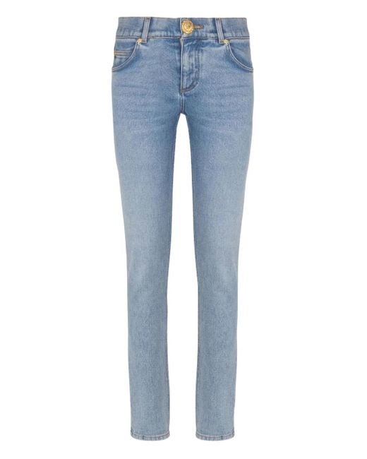 Balmain Blue Ausgeblichene Jeans mit Knöpfen