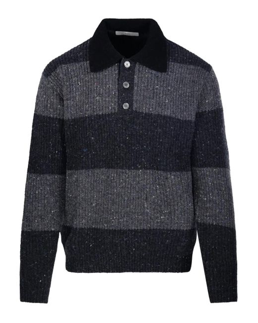 DUNST Blue Striped Knitted Polo Shirt for men