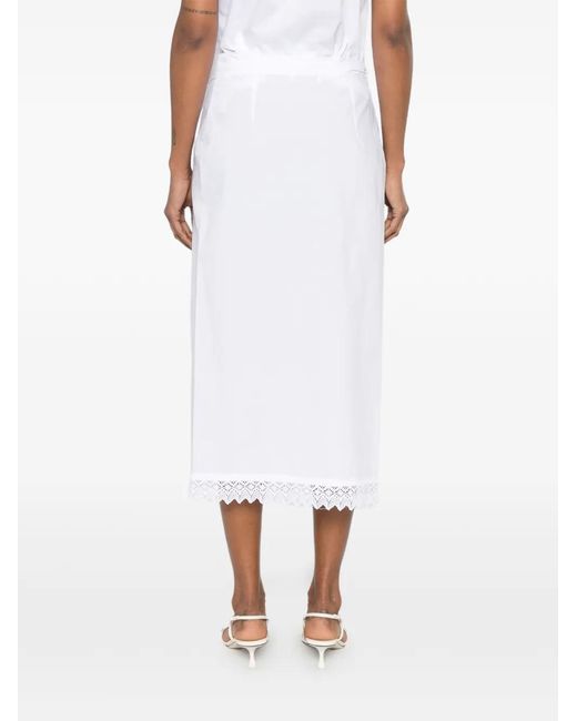 THE NINA STUDIO White Lace-Detail Midi Skirt