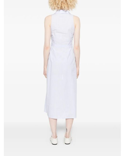 Patrizia Pepe White Striped Belted Midi Dress