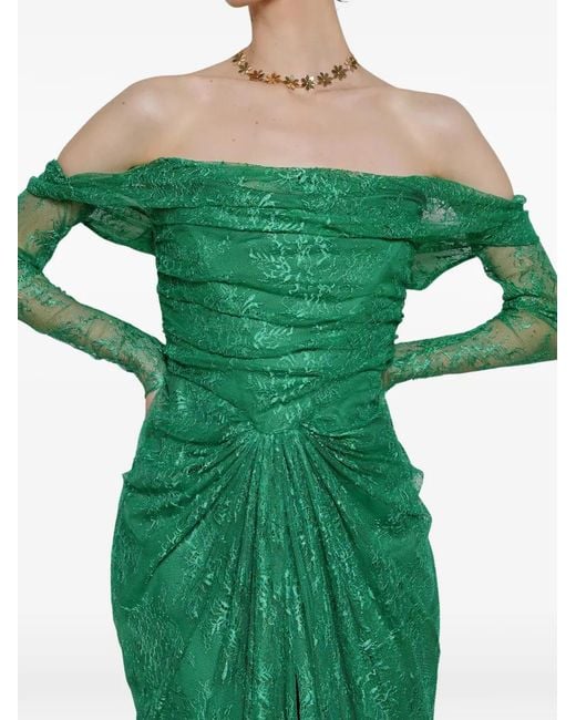Rhea Costa Ines Lace Off-Shoulder Maxi Dress in Green | Lyst