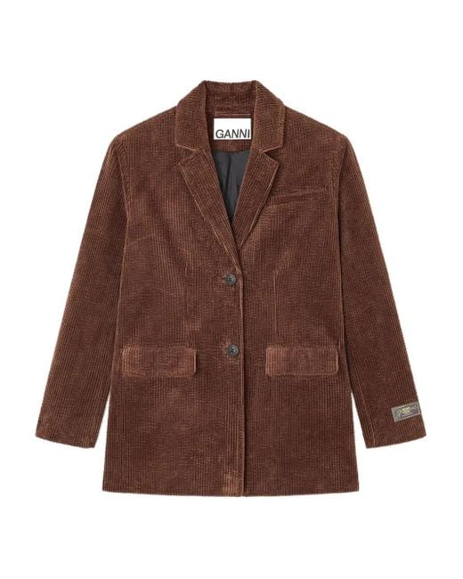Blazer de pana con manga larga Ganni de color Brown