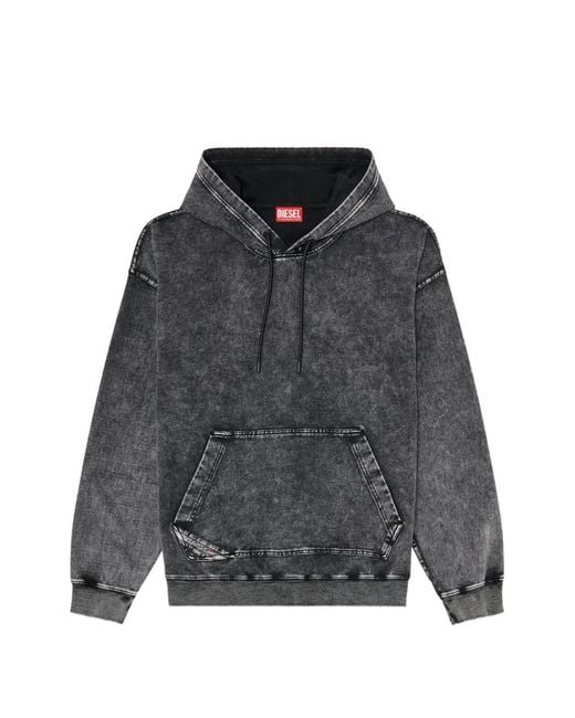DIESEL Gray Treated Denim-Effect Hoodie for men