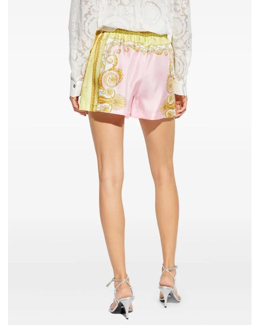 Versace Pink Silk & Nylon Baroque-Patterned Shorts
