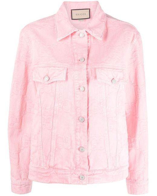 Gucci GG Supreme Pattern Denim Jacket in Pink | Lyst UK